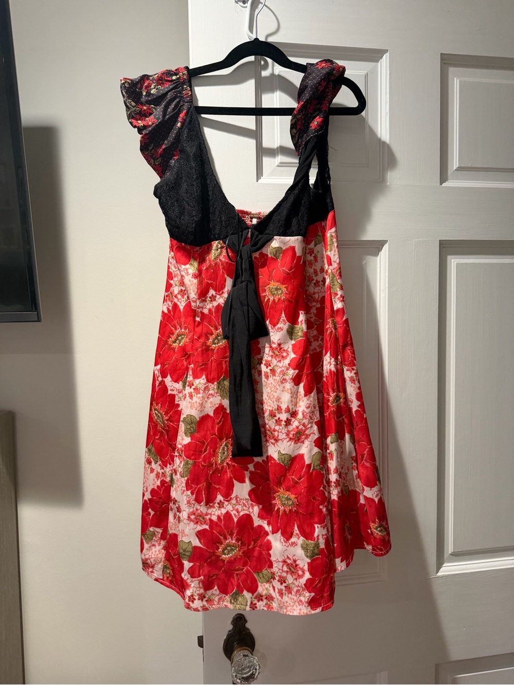 Free People Red Floral Mini Dress with Black Bodice